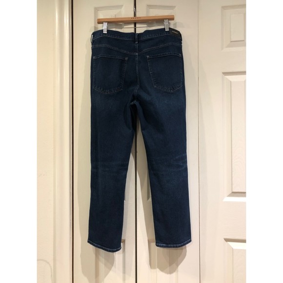 EXPRESS Super High Waisted Slim Straight Ripped Dark Wash Jeans 14 - Picture 6 of 12